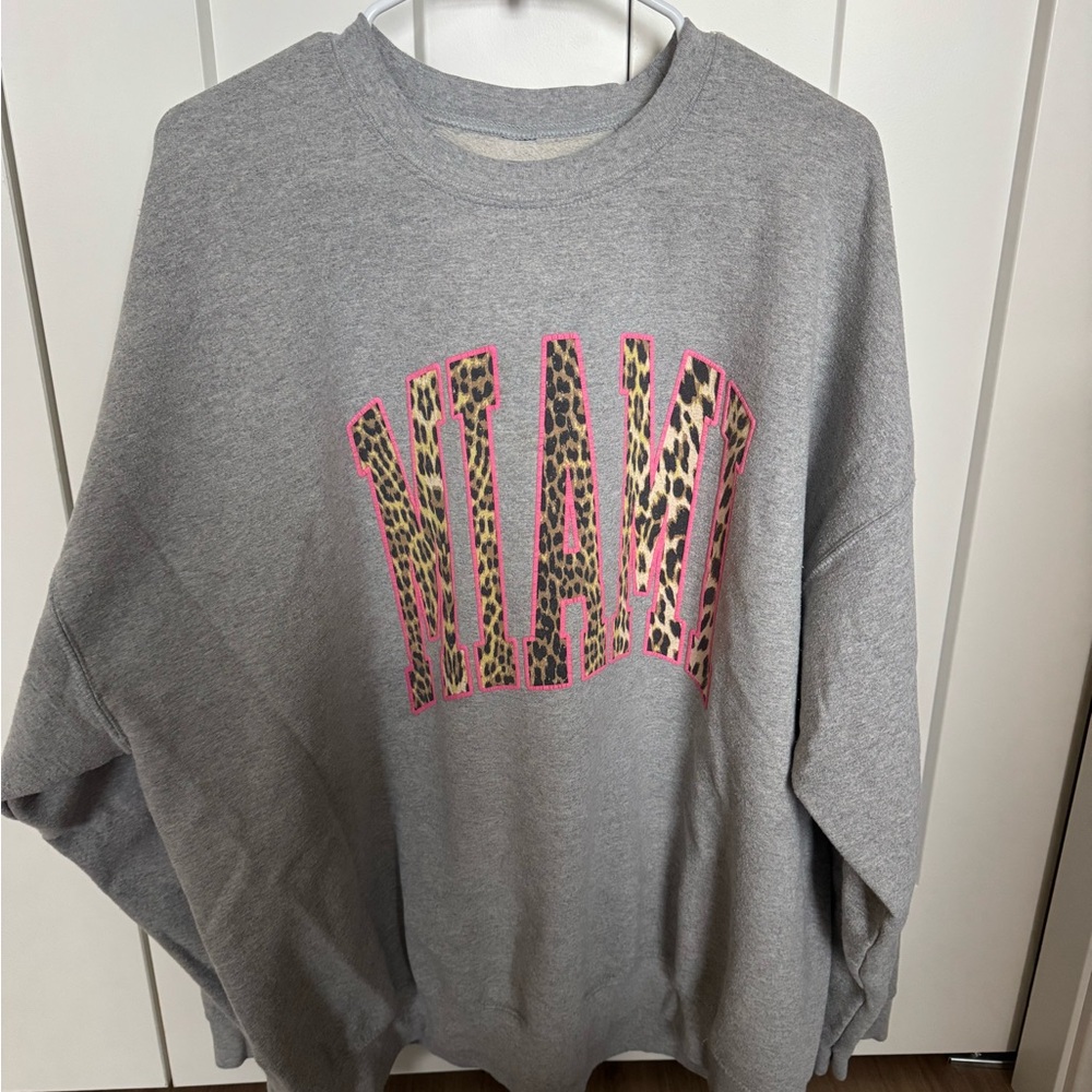 Anthropologie Gray Miami Sweatshirt with Leopard Print